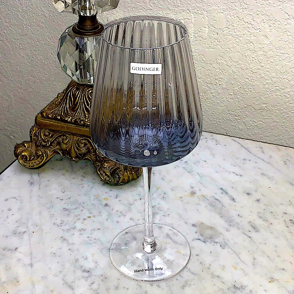GODINGER SERENA WINE GLASS CRYSTAL 9 IN 22 oz NEW BLUE & CLEAR